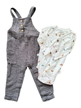 Little Planet Baby Toddler Organic Cotton Gauze Overalls Outfit Set 18M